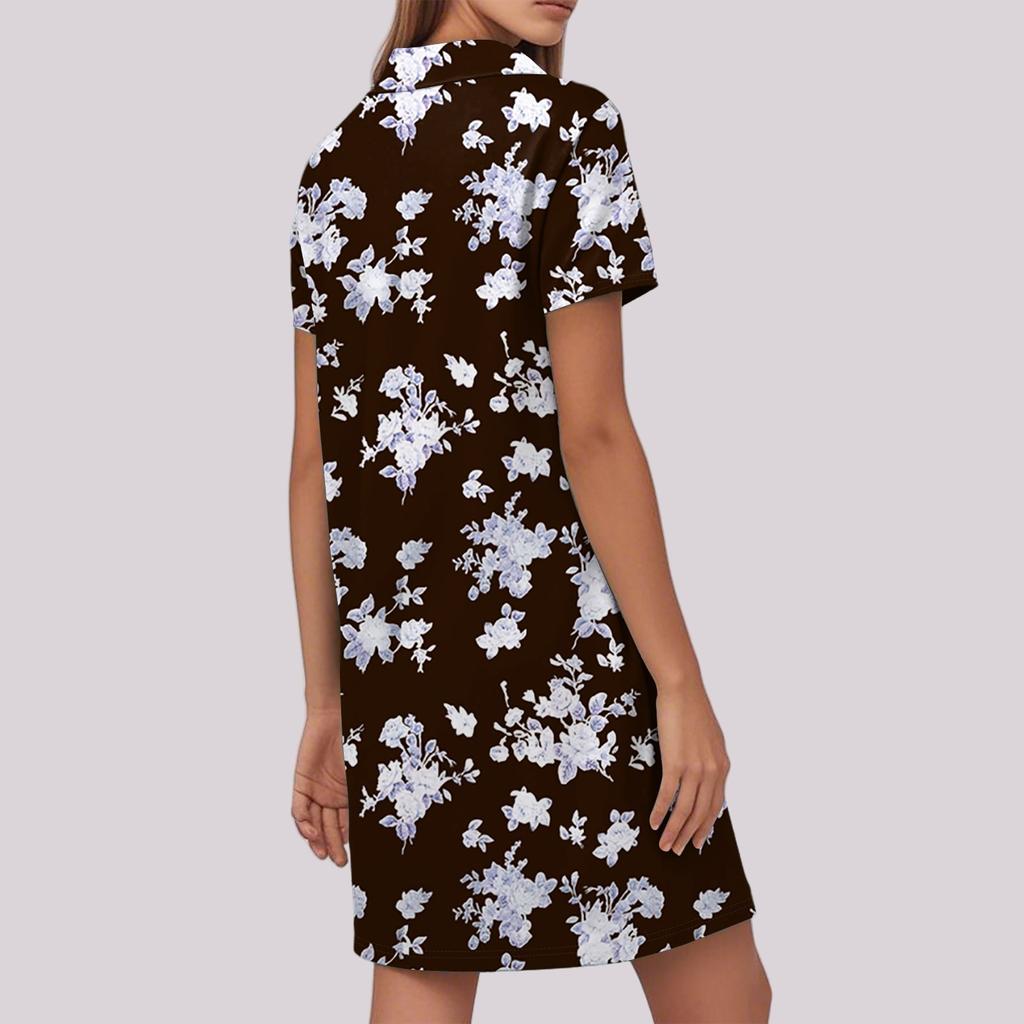 Women's Summer Casual Floral Print Stand Collar Dress