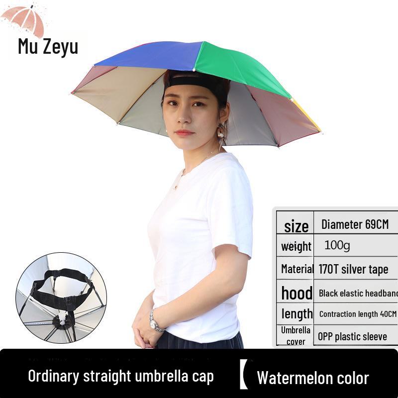 

69cm Diameter Rainbow Advertising Hat Umbrella for Tea Picking, Large Head-Mounted Stall Umbrella Diameter 69CM