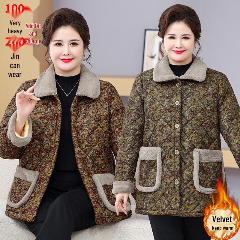 Extra Large Women's Winter Jacket Plus Size Grandma Coat, Thick Velvet-Lined Outerwear