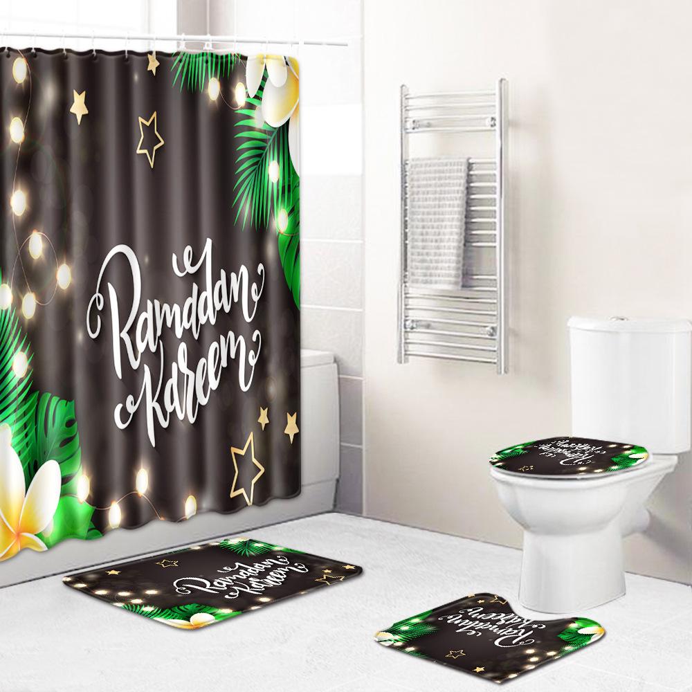 Christmas Household Bathroom Shower Curtain Four-Piece Bathroom Non-Slip Door Mat Bedroom Living Room Floor Mat Carpet