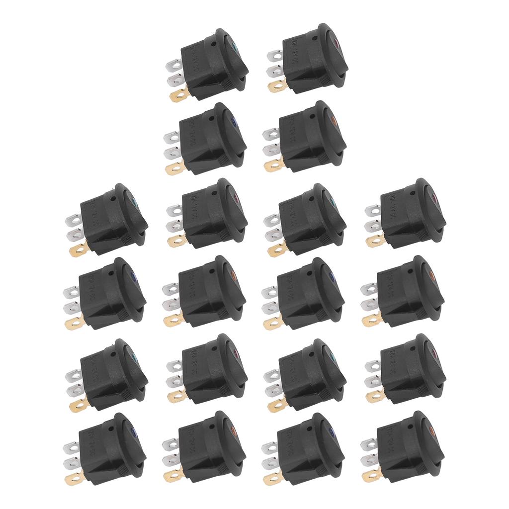 20Pcs 12V Round Rocker Switch LED Light 3 Pin 2 Level Toggle SPST Blue Green Yellow Red KCD1