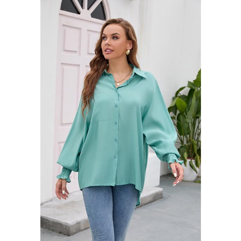 Spring and Autumn Women's Shirt Insert Sleeve Tencel Top Soft Solid Color Loose Plus Size Blouse
