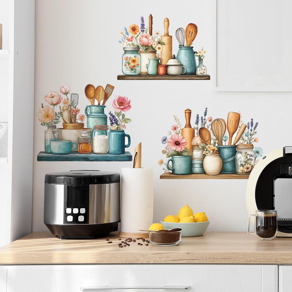 Painted Kitchenware, Vases, Shelves, Kitchen and Dining Room Background, Wall Decoration and Beautification Stickers