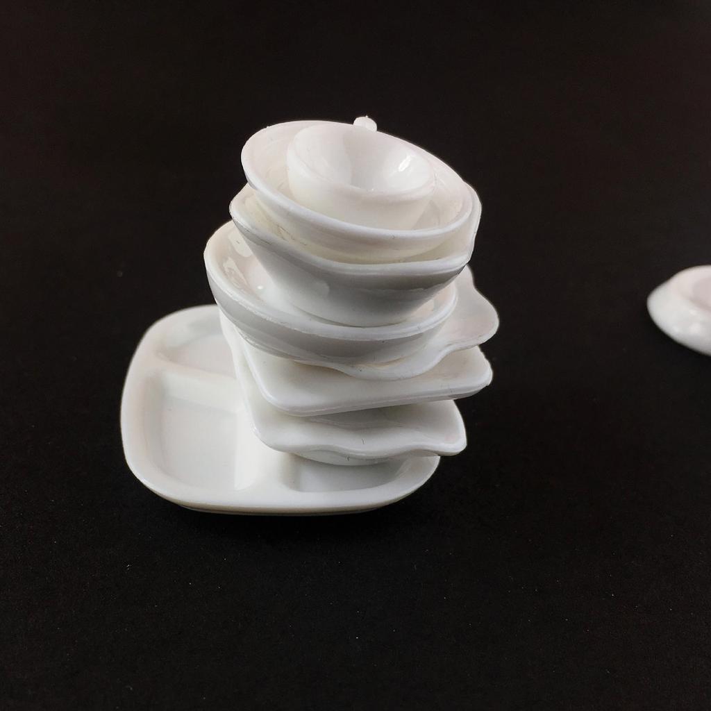 12PCS/Set Children Dollhouse Mini Kitchen Cookware Set Resin Trays Plates Bowls Cups Toddler Pretend Play Accessories