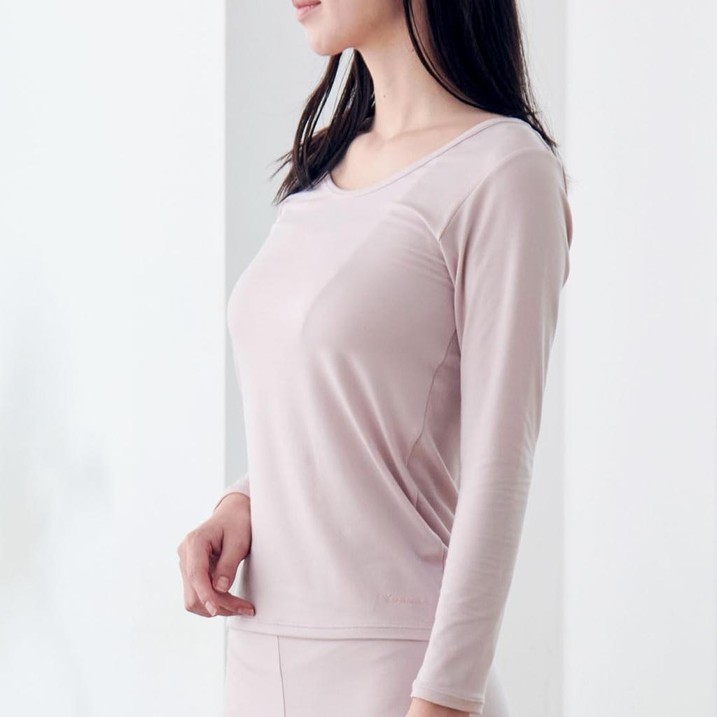 Venex Recovery Home Smoky Size M Women's Wear, U-Neck, 3/4 Sleeve, Innerwear, Pink,