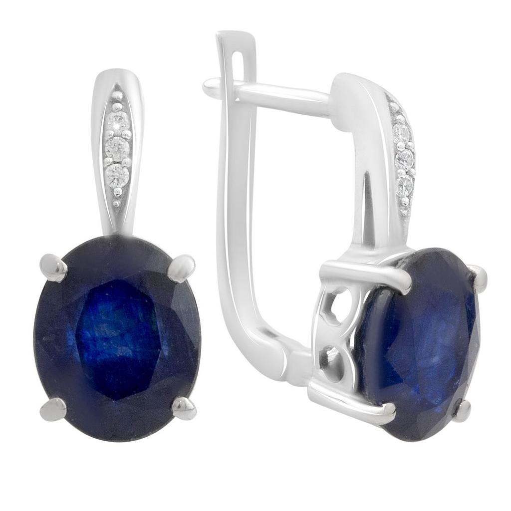 Silberohrringe mit natürlichem Saphir 6,528 ct, Zirkonia (2181002)