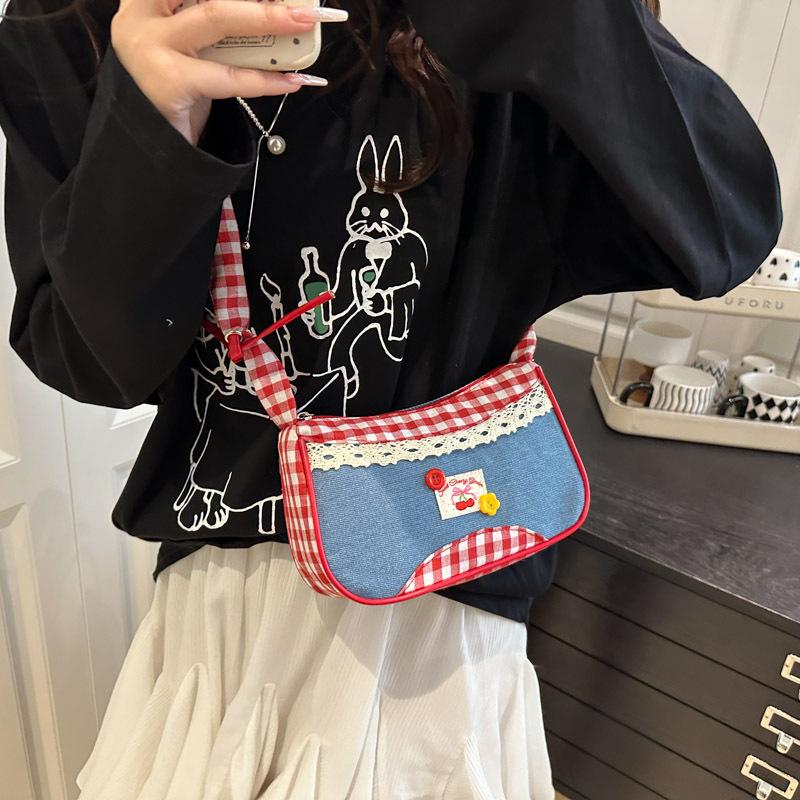 Cute cloth bag women's bag small fresh plaid shoulder handbag niche design underarm bag