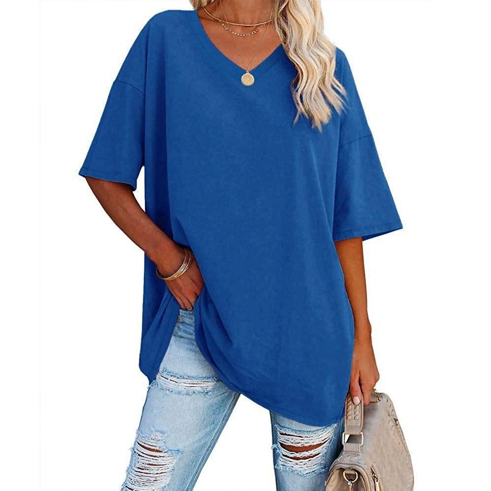 Cotton T Shirt For Women With V Neck Short Sleeve Casual Summer Top For Daily Wear