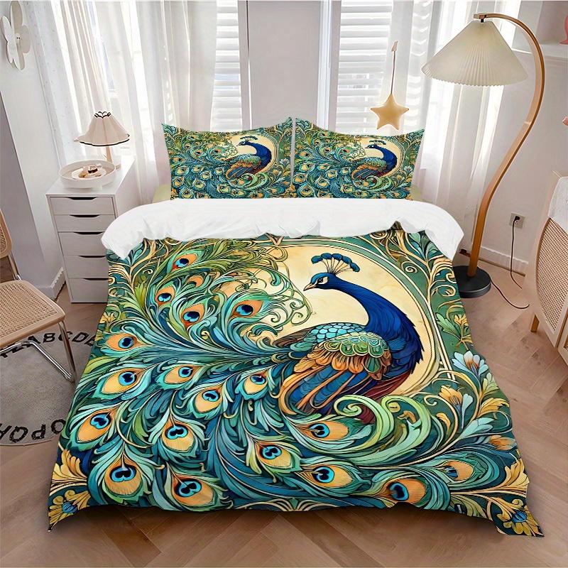 

3pcs Peacock Art Bedding Cover Set, Fashion Classic Popular Print Bedding Set, Soft Comfortable, All - Season Use, For Bedroom, Guest Room188 135x200cm