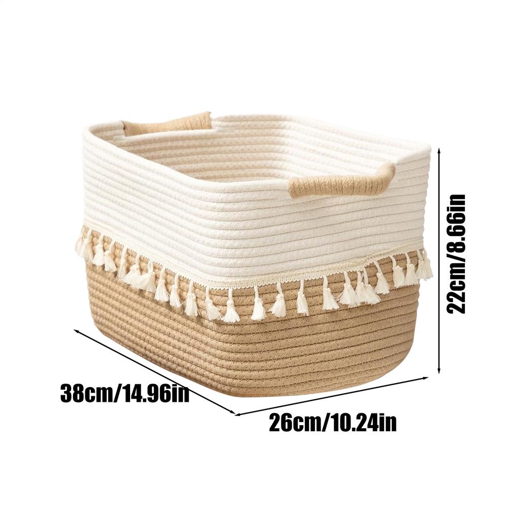 Weaving Storage Basket Tassels Handles Storage Basket Cotton Woven Toy Basket For Closet Laundry Room Bathroom Bedroom