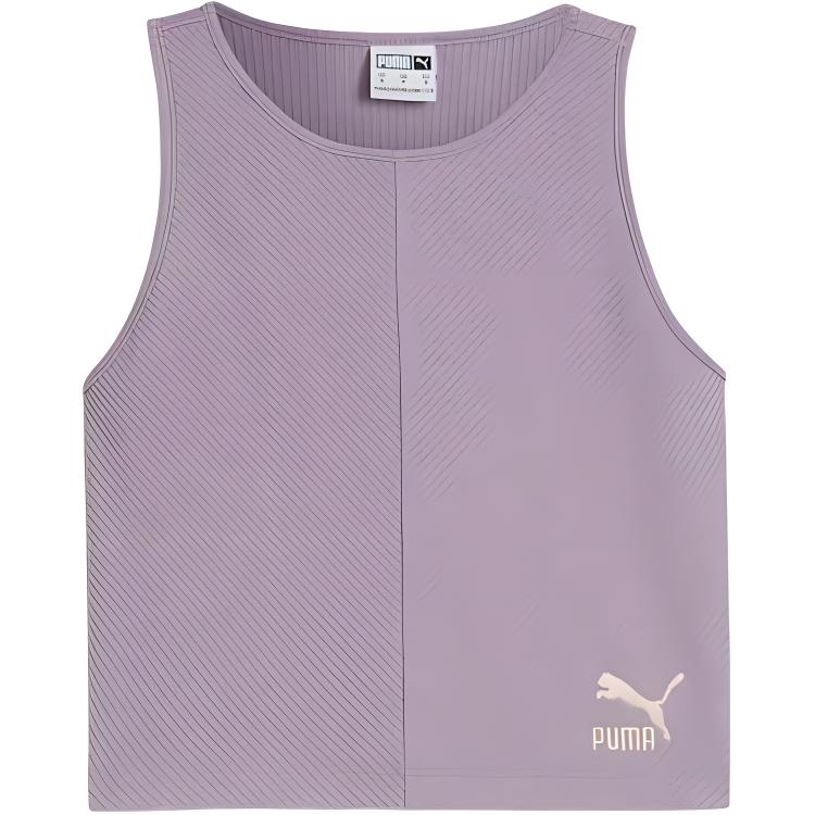 Puma Classics Round Neck Pullover Solid Color Small Logo Comfortable Breathable Short Sleeveless Vest Women tops Light-Plum 626625-30