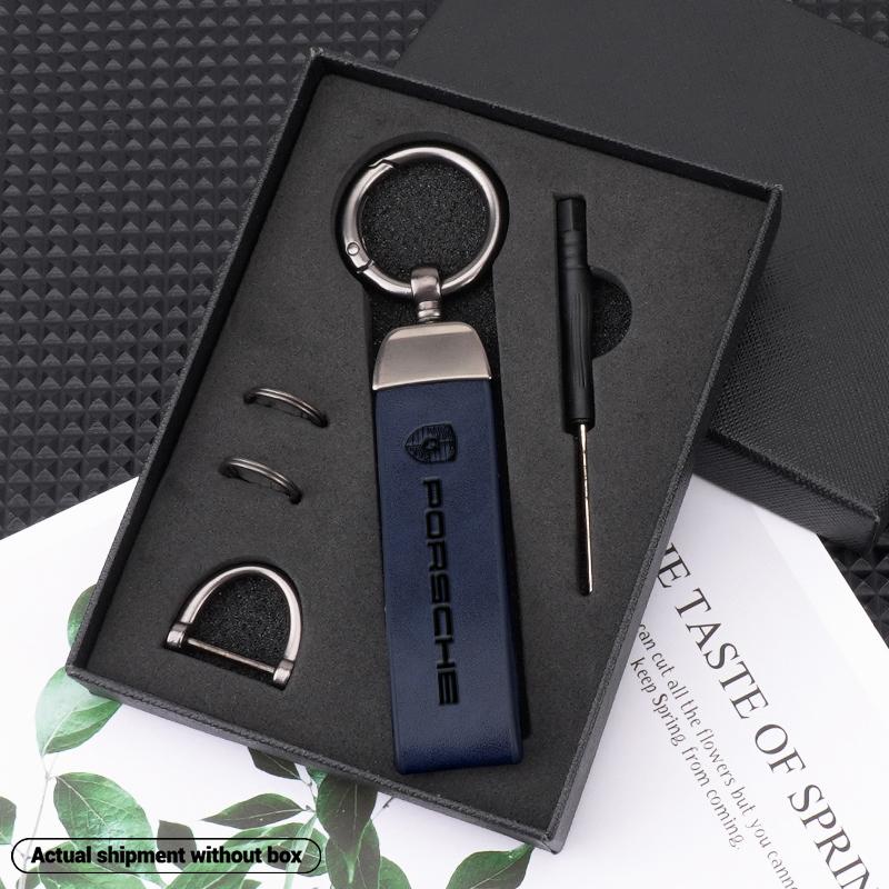 Metal Leather Car Keychain Anti-Loss Key Ring For Porsche Panamera Carman Macann Bobst Cayenne 911 981 991 970 996 Stickers
