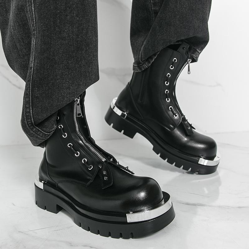 

Мужские мотоциклетные черные высокие ботинки на толстой подошве с увеличением роста, уличный стиль, крутые ботинки на платформе в стиле панк, большого размера EU:46 чёрный