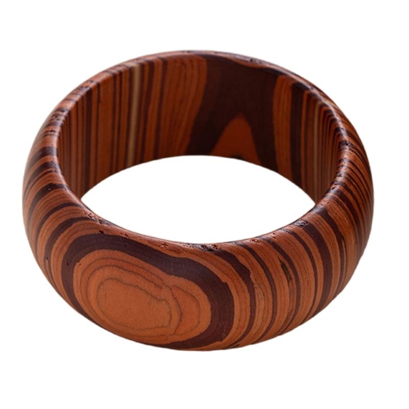 Vintage Ornate Carved Wooden Bangle Bracelet Artistic Wide Cuff For Women Elegant Natural Wood Jewelry Accessory