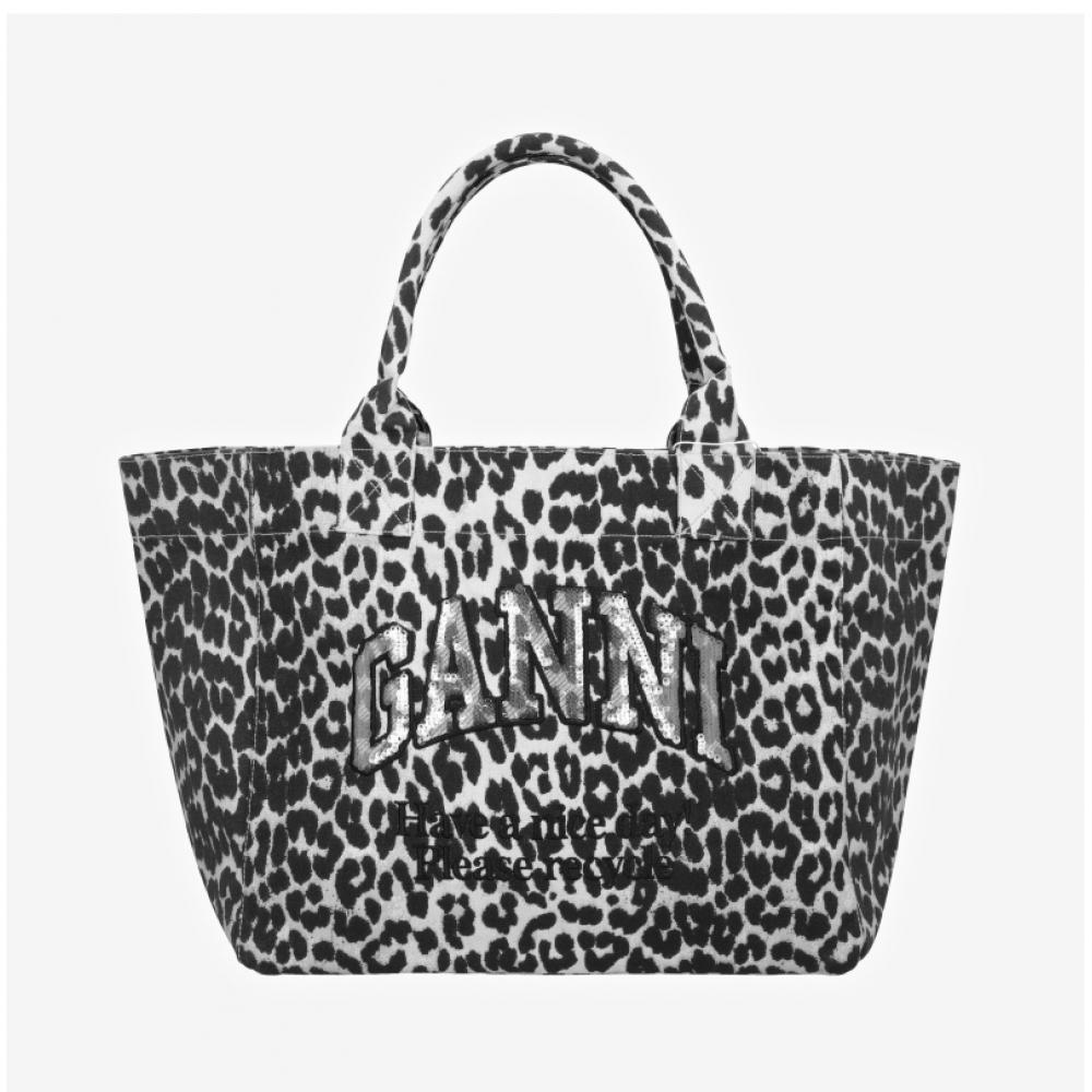 Ganni Leopard Print Medium Shopper Tote B2110040 018