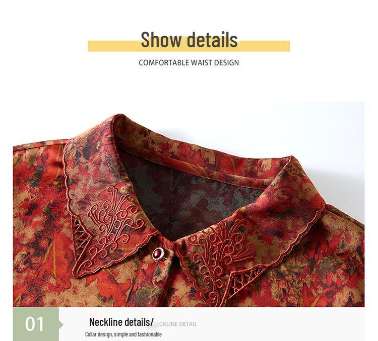 Elegant Floral Print Top with 3/4 Sleeves for Middle-Aged and Elderly Women