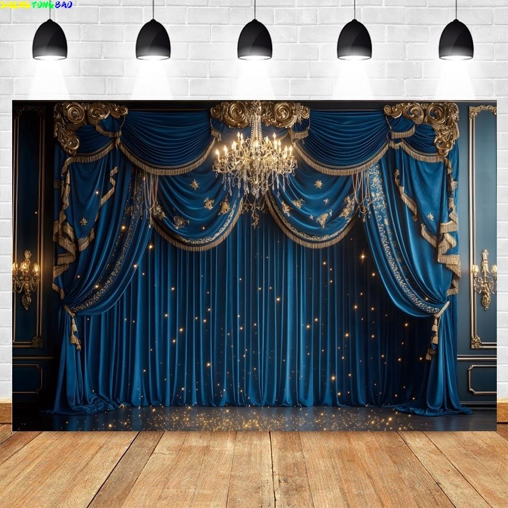 Vintage Blue Palace Backdrop For Photography Boy Baby Shower Birthday Party Background Artistic Portrait Photo Shoot Props