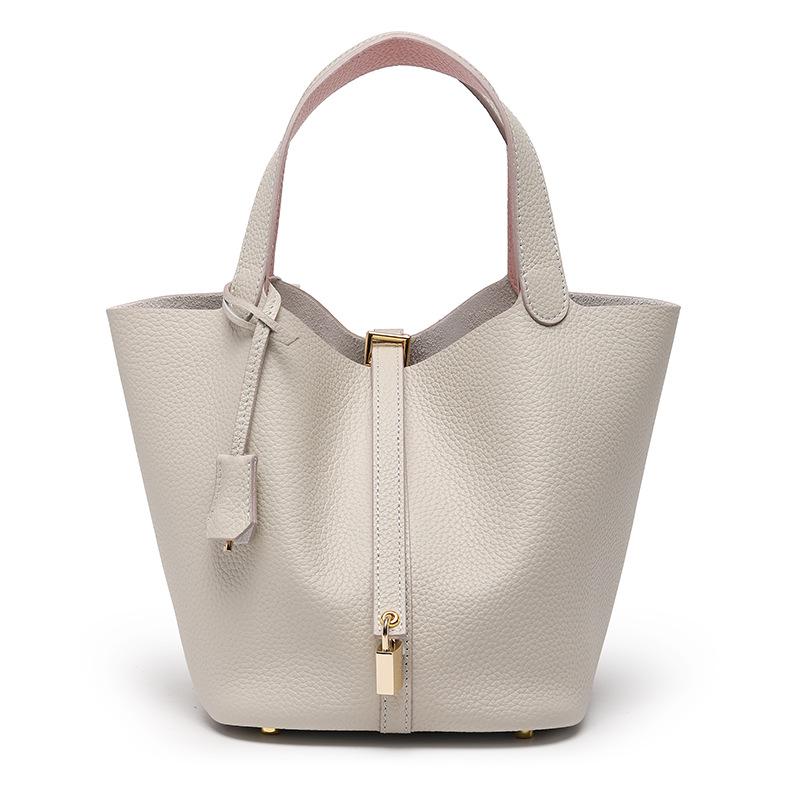 Women's Cowhide Leather Bucket Handbag: Small, Versatile, High-End for Work or Commute
