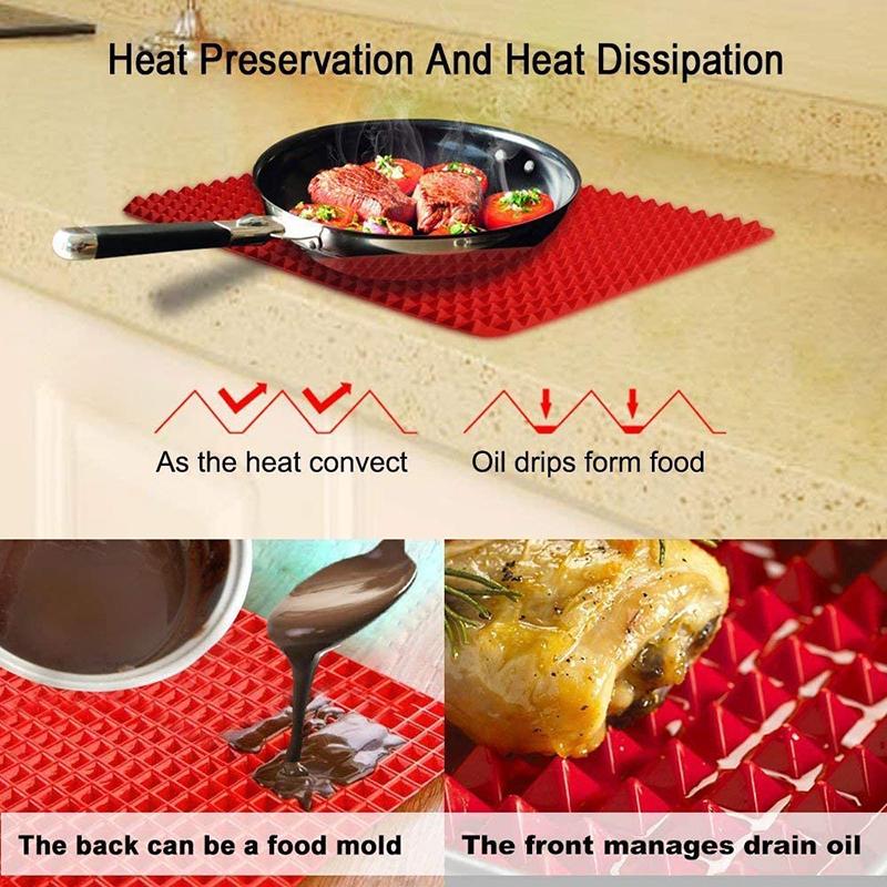 Silicone Cooking Mat Microwave Pyramid Baking Mat Fat Reducing Heat Resistant Sheet With Grid For Pizza Oven Grling BBQ Roasting