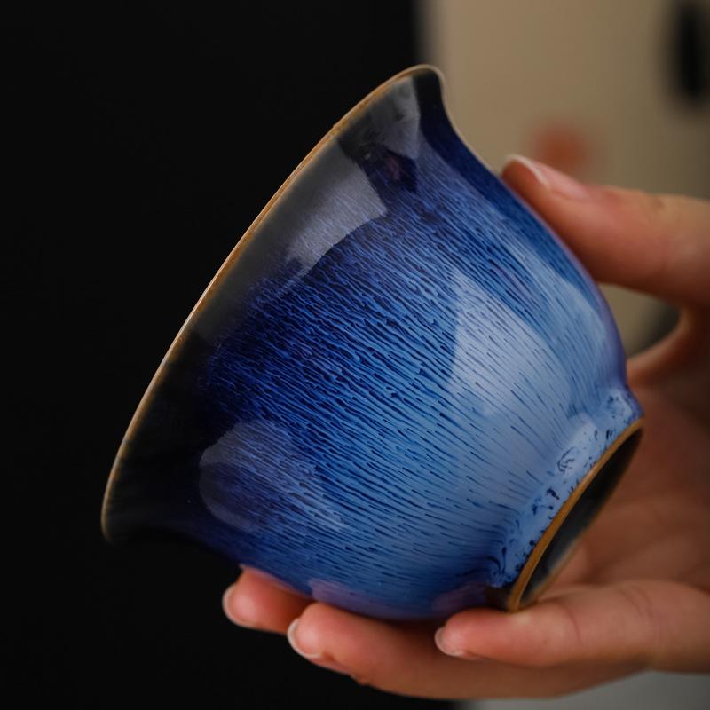 Kiln Change Tianmu Glaze Ceramic Three-Talent Covered Bowl Seven-Color Brushwork Large Jun Porcelain Cup Kung Fu Set Tea