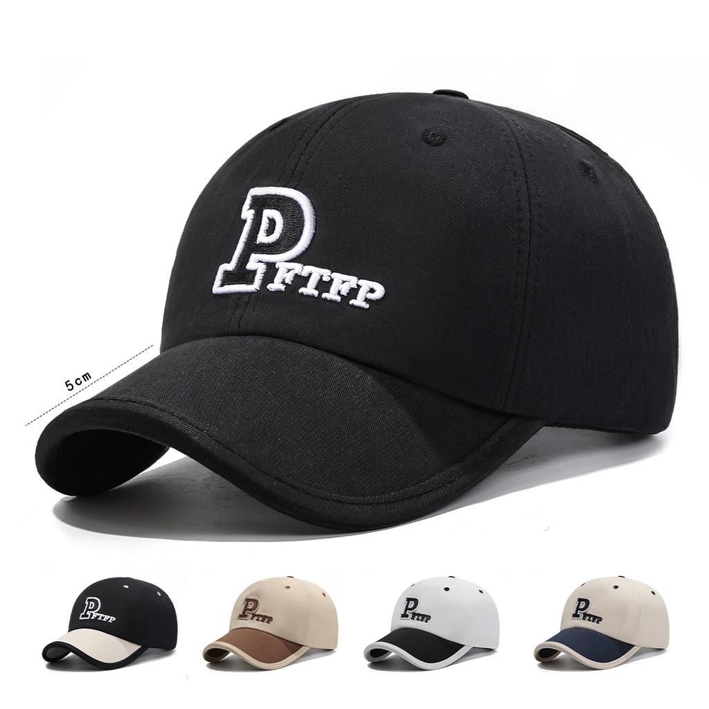 New Four-Season Short-Brim Letter Color Block Casual Baseball Cap Breathable Duckbill Soft-Top Sun Hat for Men and Women Outdoor