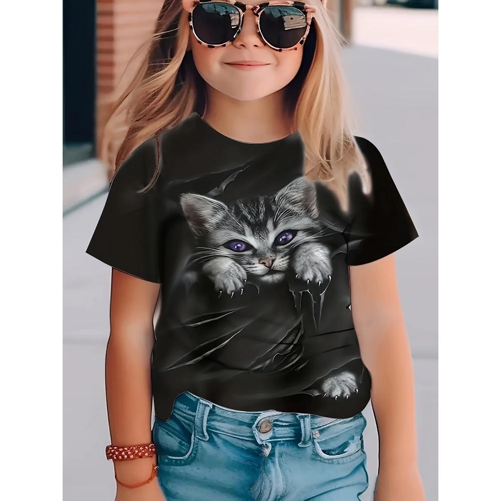 Children's Clothing Girl T-Shirt Short Sleeve 3D Cute Animals Print Kids Summer Clothes Casual Outdoor Graphic Boys Tshirt Tops