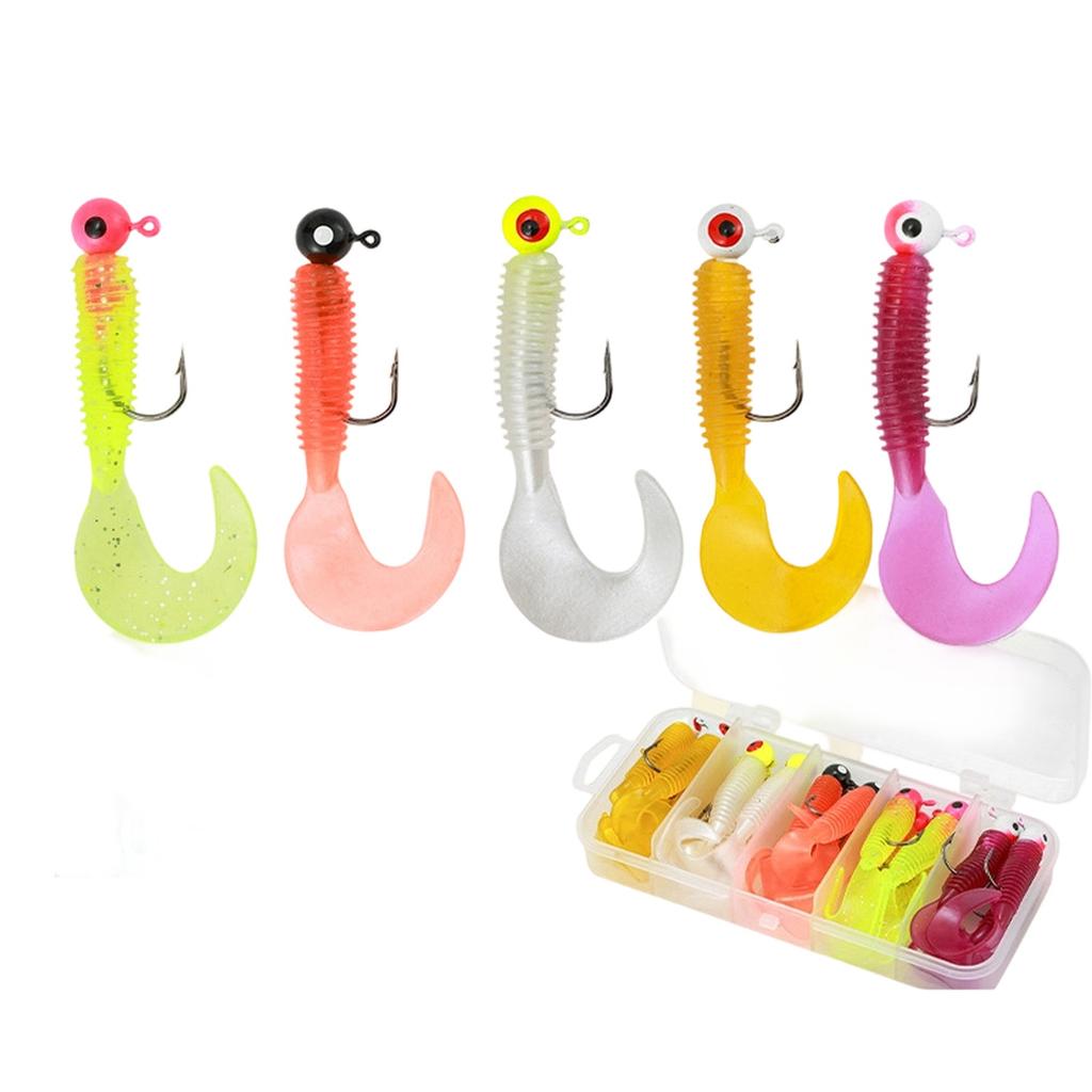 5 Single Tail Grub Soft Plastic Fishing Angling Swimbait with Tail-Curling Action - 20 Pack