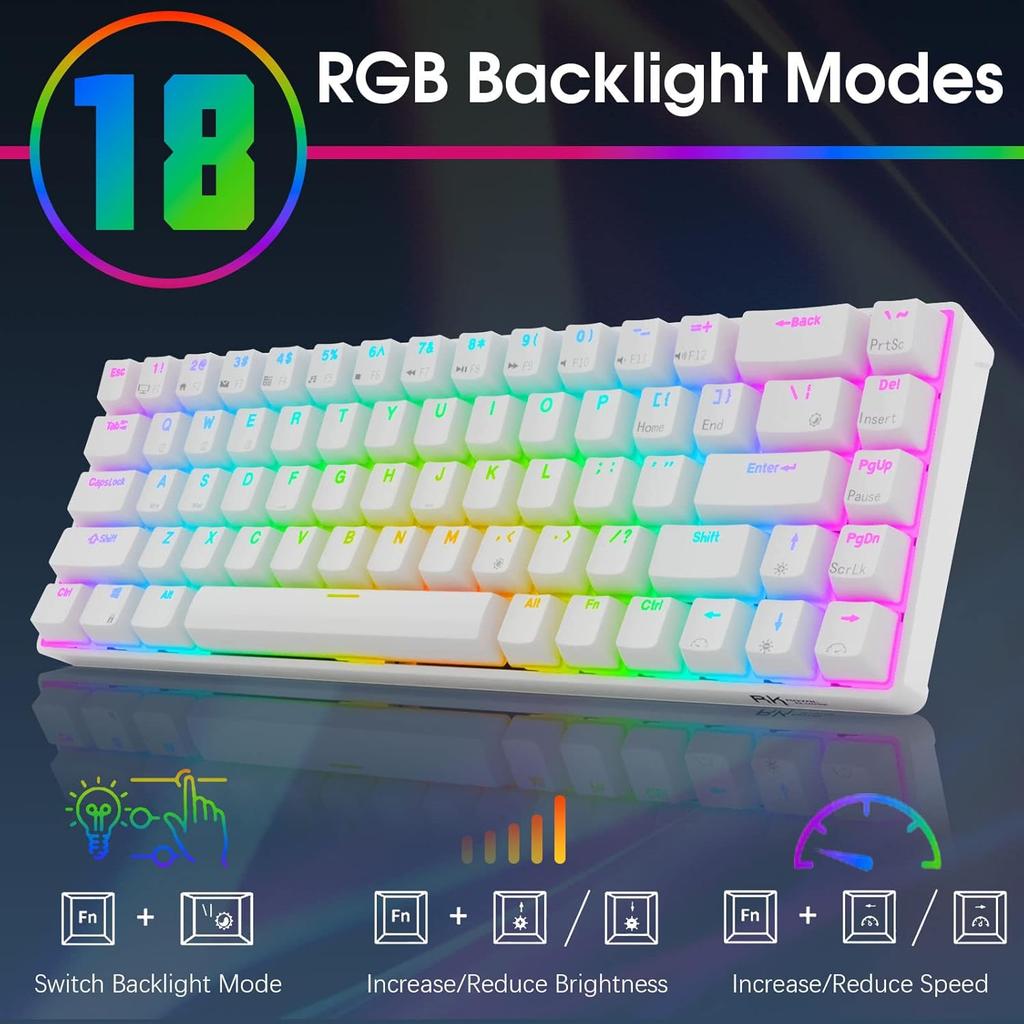 RK ROYAL KLUDGE RK68 Wired 65% Mechanical Keyboard, RGB Backlit Ultra-Compact 60% Layout 68 Keys Gaming Keyboard, Hot Swappable Keyboard with
