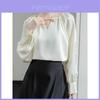 French Satin Long Sleeve Shirt With 3d Pattern And V Neck For Elegant Women Spring Fashion