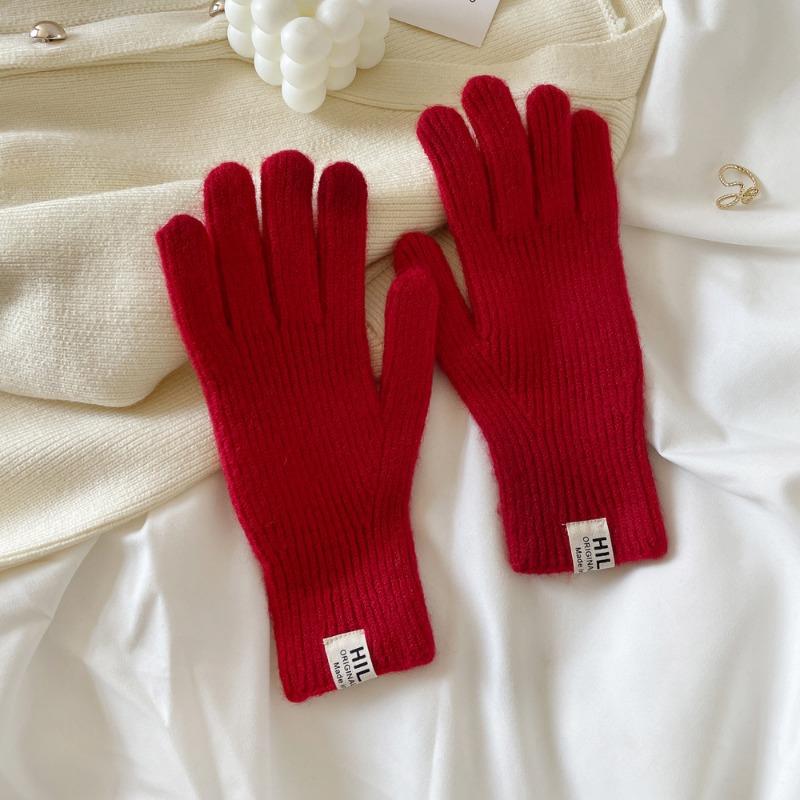 Simple earth-colored wool gloves knitted gloves women's autumn and winter warm advanced relaxation short gloves