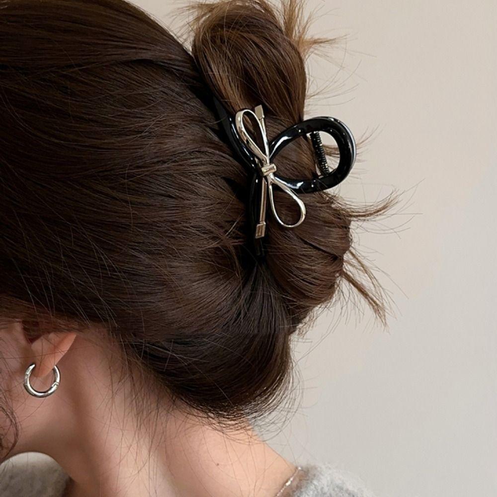 Korean Style Bow Hair Claw Ins Bow Crab Clip Simple Metal Bow Claw Clip  Ladies