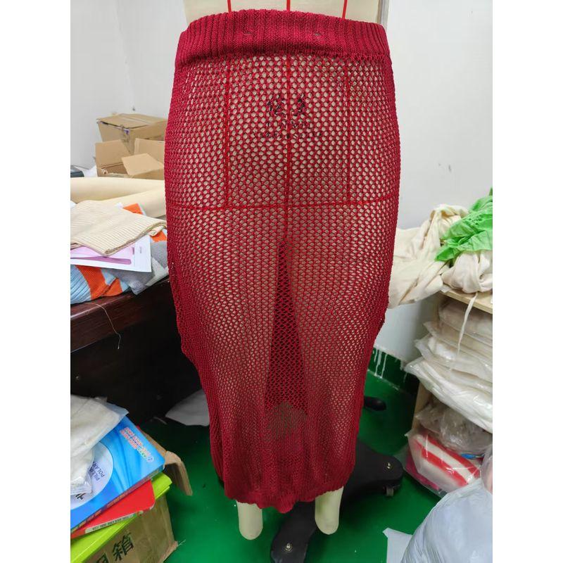 

Однотонная юбка с полым эластичным поясом Однотонная юбка с полым эластичным поясом для женщин Red XL