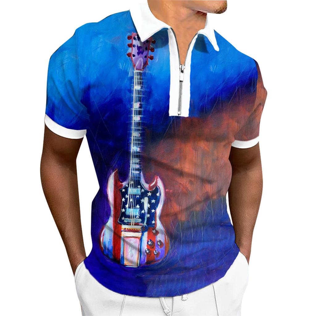 Summer Fashion męska koszula z krótkim rękawem Zipper Fashion T-Shirt męski kardigan