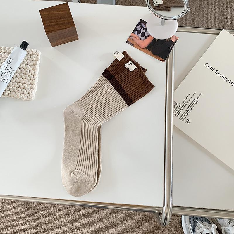 Contrast Colored Socks, Women's High Top Pile Up Socks, Korean Version of Spring/summer Cotton Socks