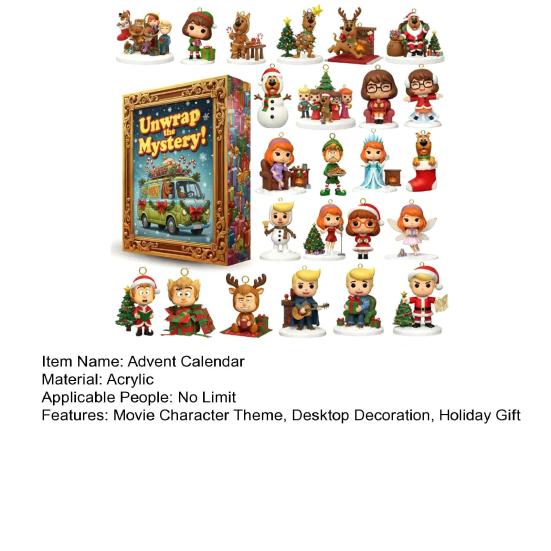 Adventskalender med julfilmskaraktärer Akrylhängdekoration 24 dagar Julnedräkningskalender Hem Kontor Skrivbordsdekoration