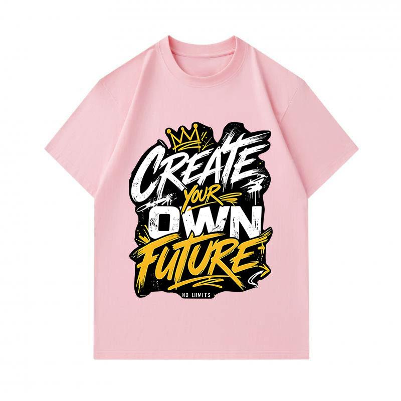 Men's 100% Cotton Crew Neck Short Sleeve T-Shirt, Create Your Own Future Graffiti Crown Print Casual Comfortable Summer Tee for Daily Wear