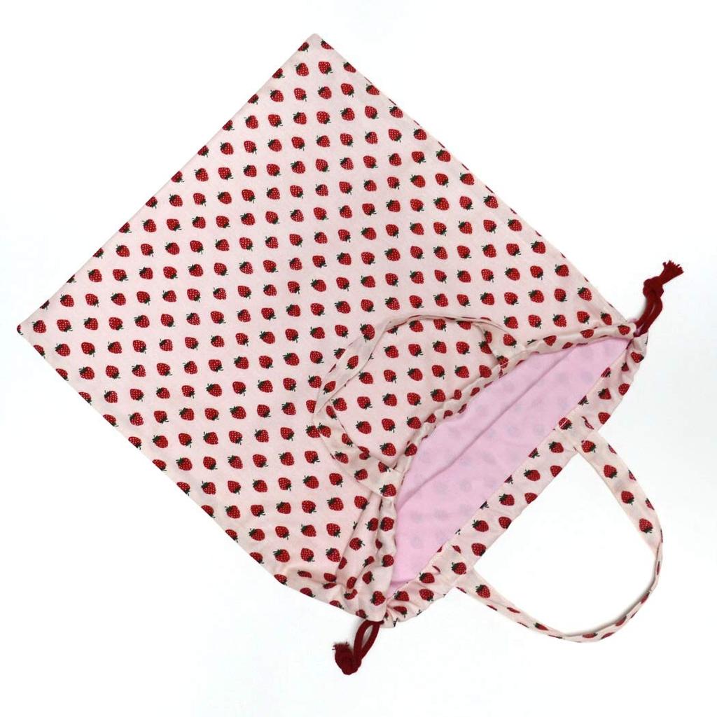 [erkaneko] (Layla Bag Store) Gym Clothes Bag with Handles, Strawberry Design, Strawberry Design with Handles