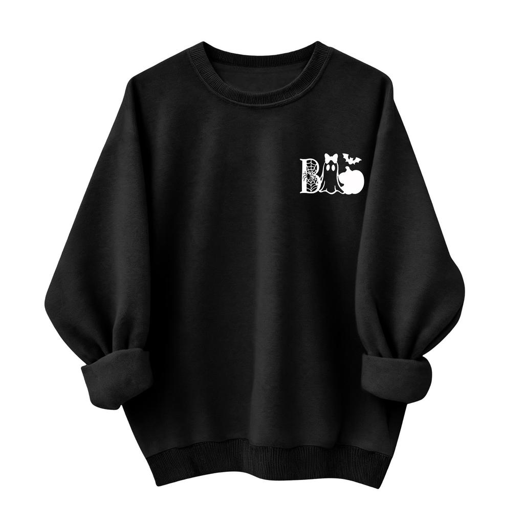 Women's Halloween Print Neck Pullover Sweatshirt Trendy Casual Fall Fashion