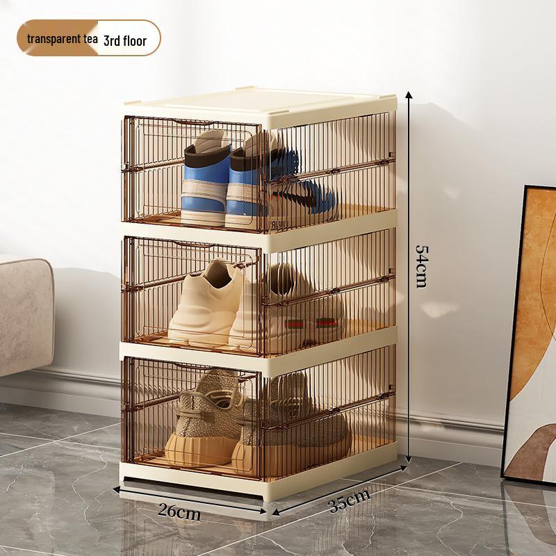 Foldable Transparent Shoe Box Cabinet with No-Install Lid - Multi-layer Thickened Shoe Rack for Home Storage