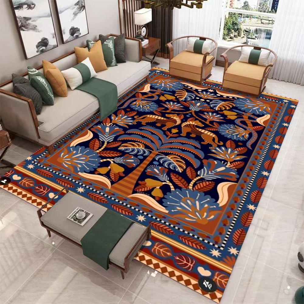 Retro European Flower Bird Tree Art Carpet Living Room Sofa Decoration Carpet Bedside Sofa Carpet Kitchen Coffee Table Foot Mat