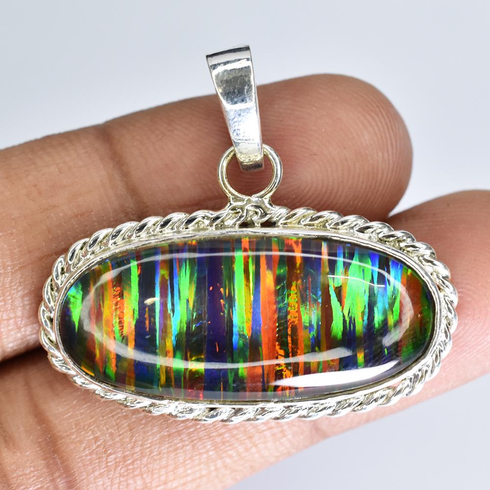Extremely Rare 30 Ct Natural   Oval Opal 925 Sterling Silver Pendant