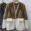 2025 Autumn/Winter New Plush Head High Collar Zipper Kangaroo Pocket Contrast Splicing Women's Coat
