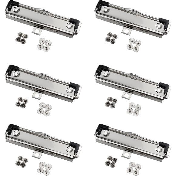 6 Pack Black Metal Clipboard Clips, 4.72" (12cm) Mountable Stainless Steel Clipboard Hardware with Rubber Grip and Hanging Hole for Document File