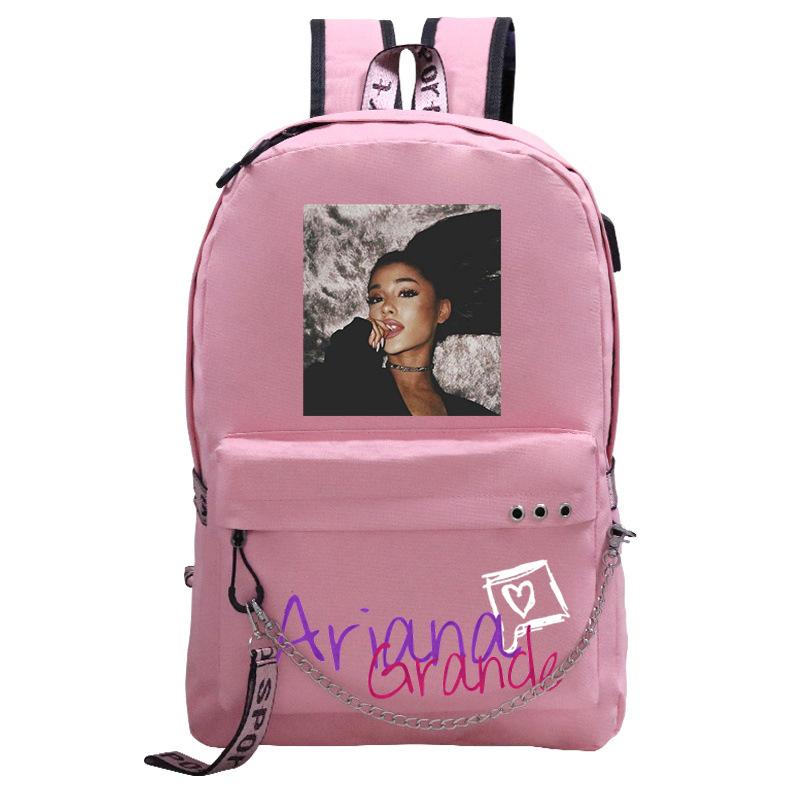 Pop Singer Ariana Grande Ariana Print Chain Webbing Backpack Multipurpose Backpack