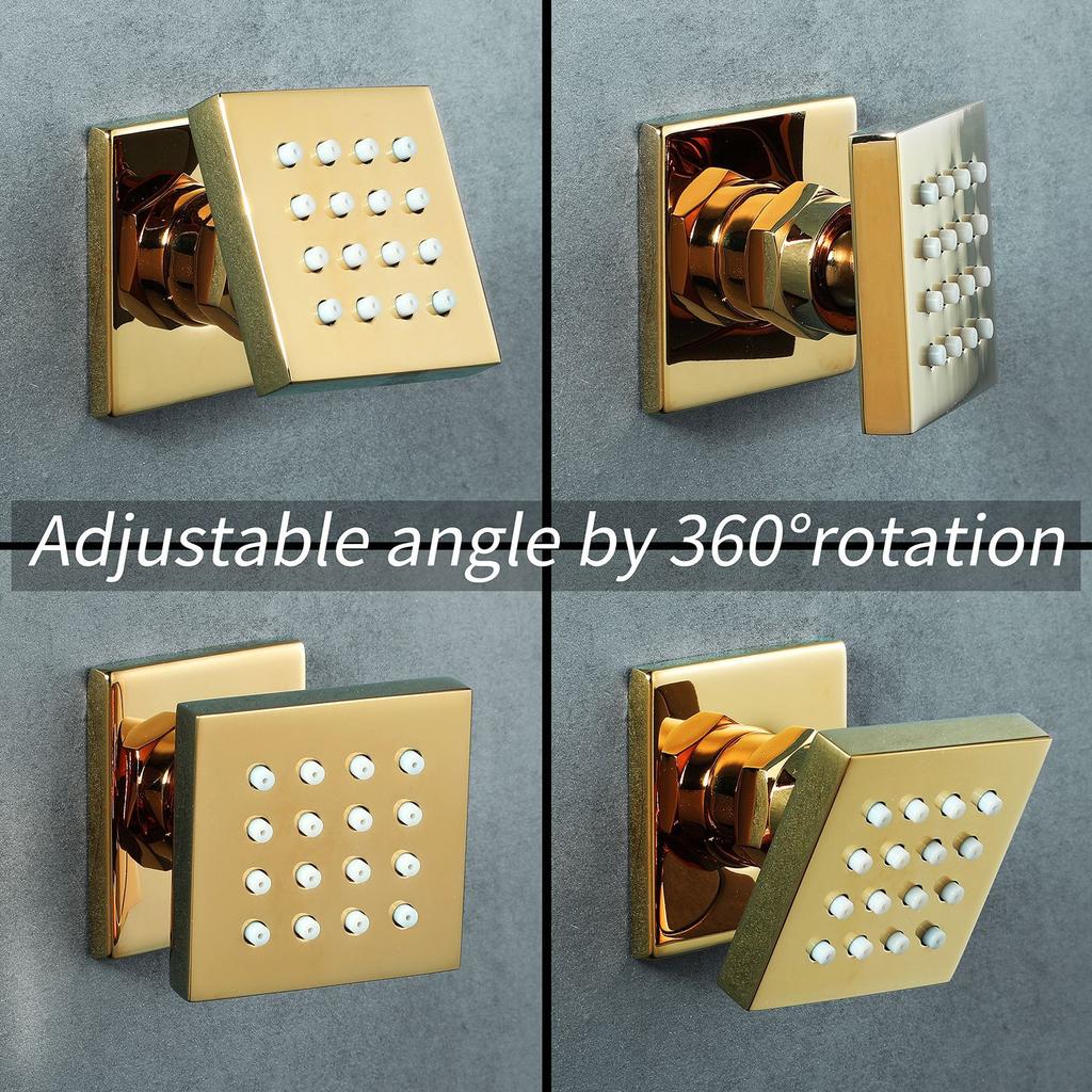 Wall Mounted Massage Shower Jets Brass Bathroom Shower Faucet Accessories Square Gold G1/2 Connector 5years Guruantee