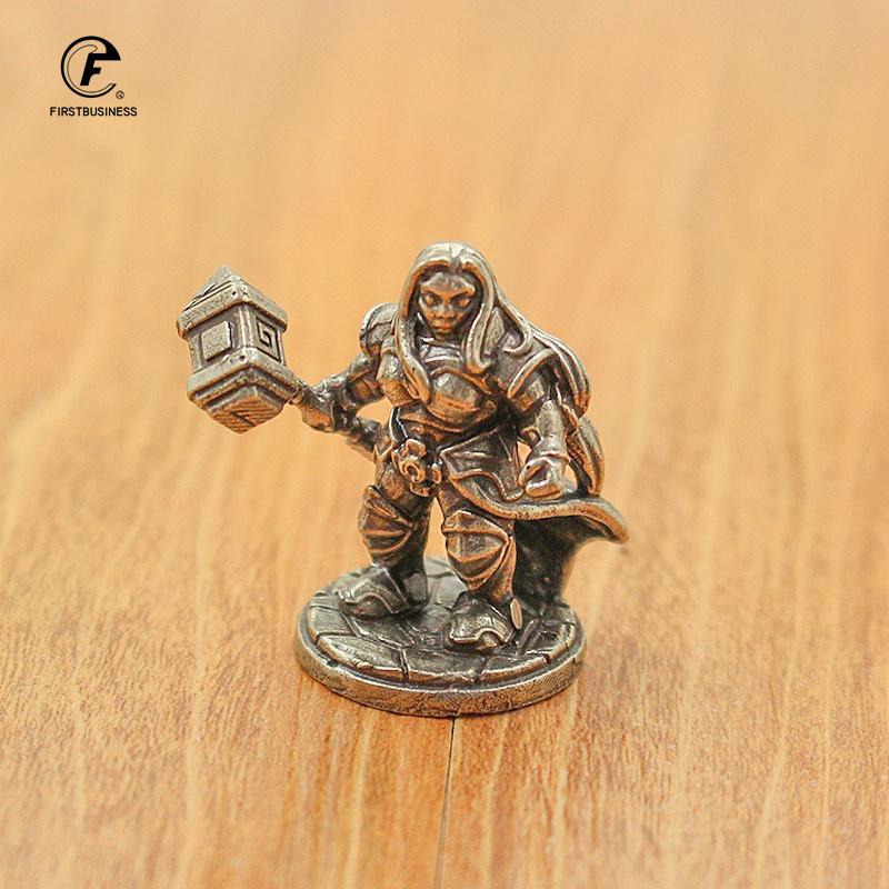 Vintage White Brass Miniature Dwarf Warrior Statue Desktop Board Game Warrior Model Toy Boys Desk Decorative Ornament Craft Gift