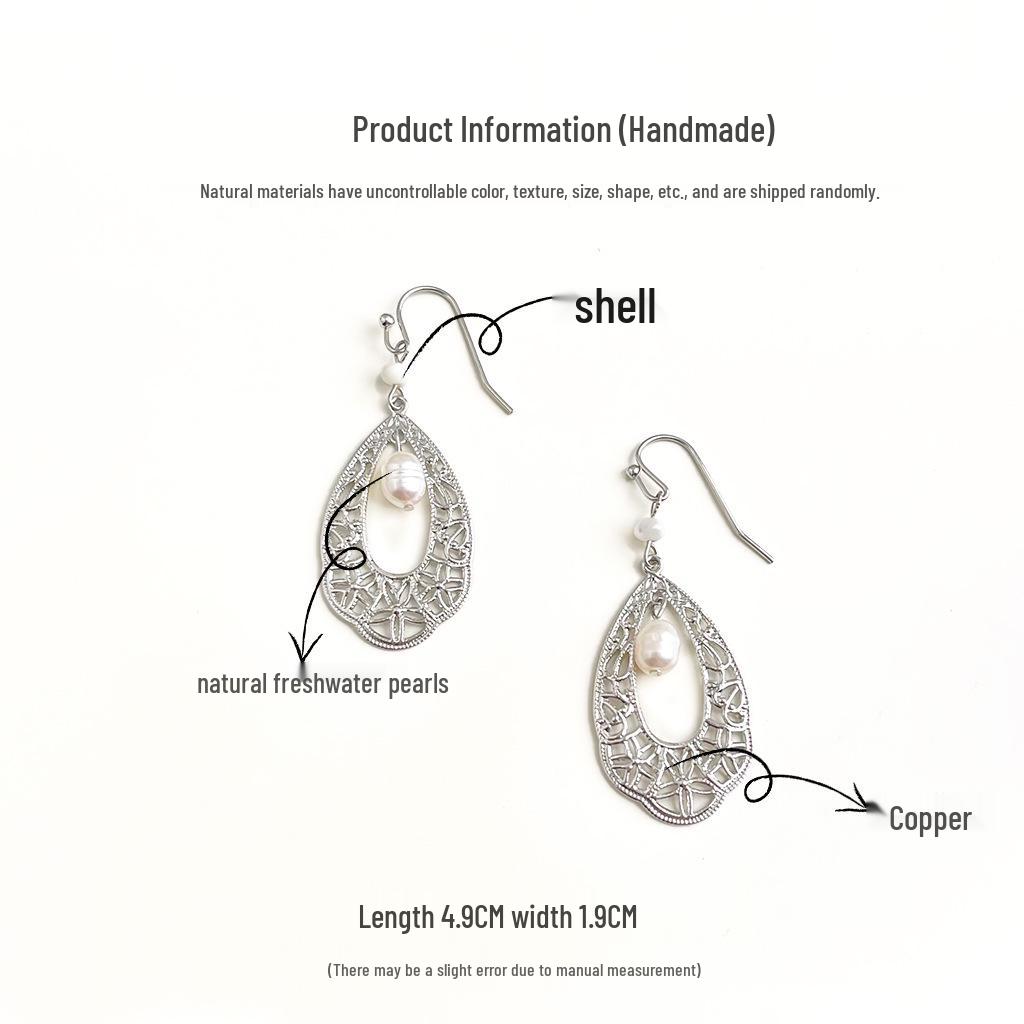 Handmade Retro Hollow Pattern Freshwater Pearl Earrings – Chinese Ethnic Style for Women