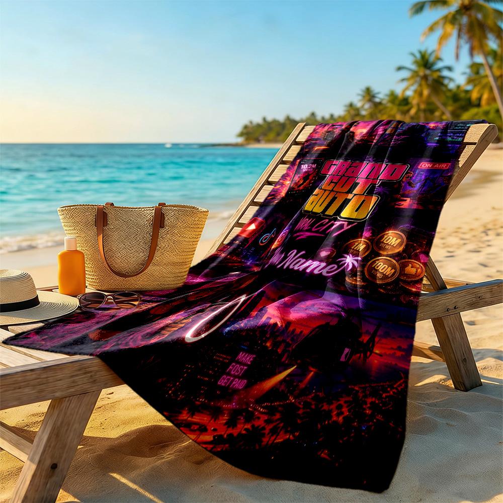 Grand Theft Auto Customize Your Name Beach Towel High Absorbency & Quick-Dry Suitable for Sports Travel Swimming Yoga Bathroom Beach And Pool