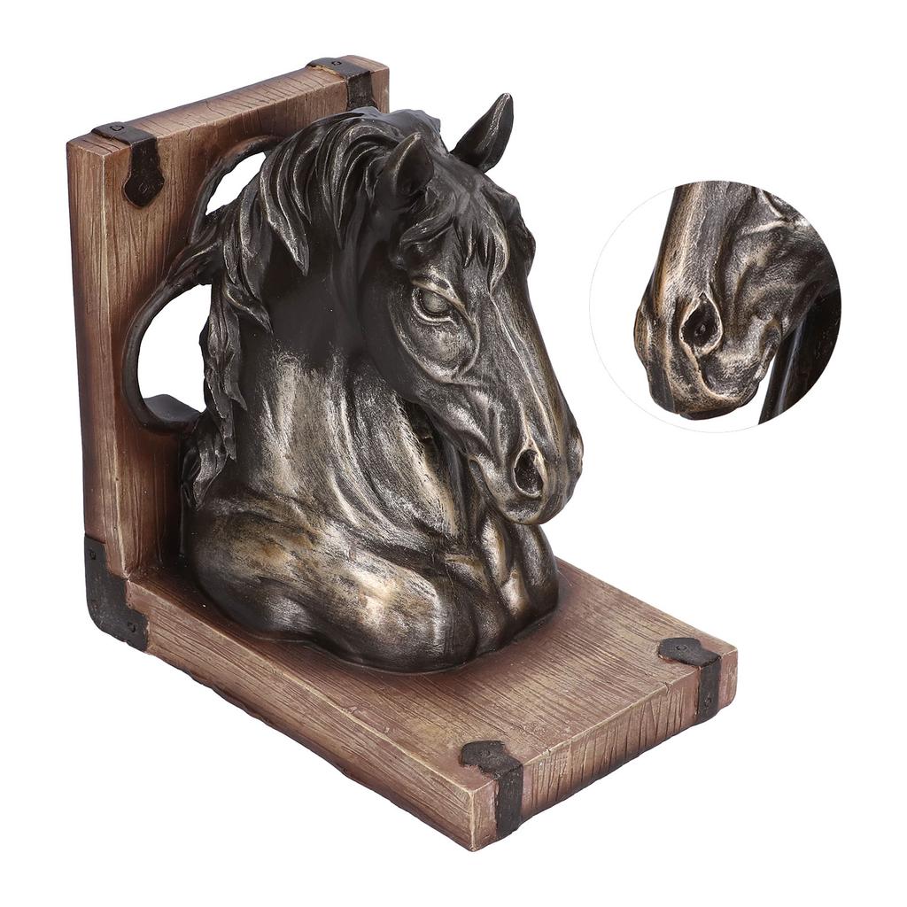 Wielofunkcyjna rzeźba głowy konia, żywiczne podpórki do książek z koniem do domu, biura, salonuBS20900 Brązowy koń