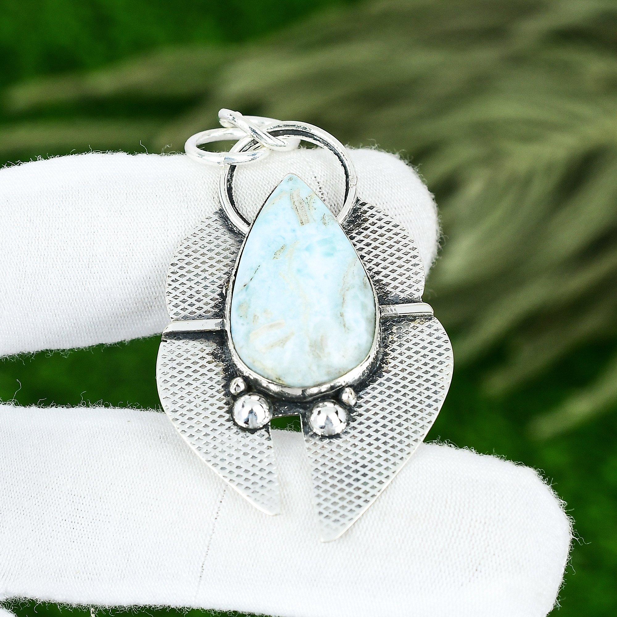 Sisters Day Sale 925 Silver Pear Larimar Stone Birthday Bezel Wedding Pendant